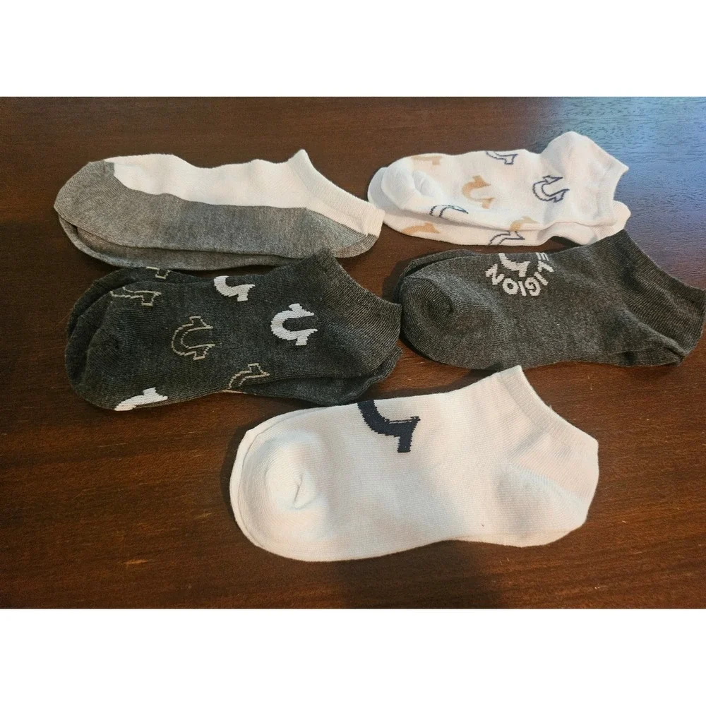 True Religion Ankle Socks Womens OS White Grey Logo Low Cut 5 Pair Pack